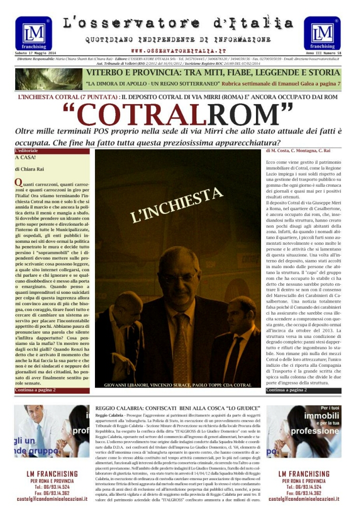 L'osservatore d'Italia edizione del 17 Maggio 2014